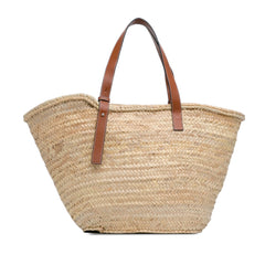 Large Palm Leaf and Calfskin Basket Tote