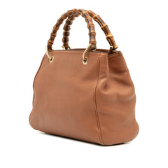 Small Calfskin Bamboo Shopper Satchel
