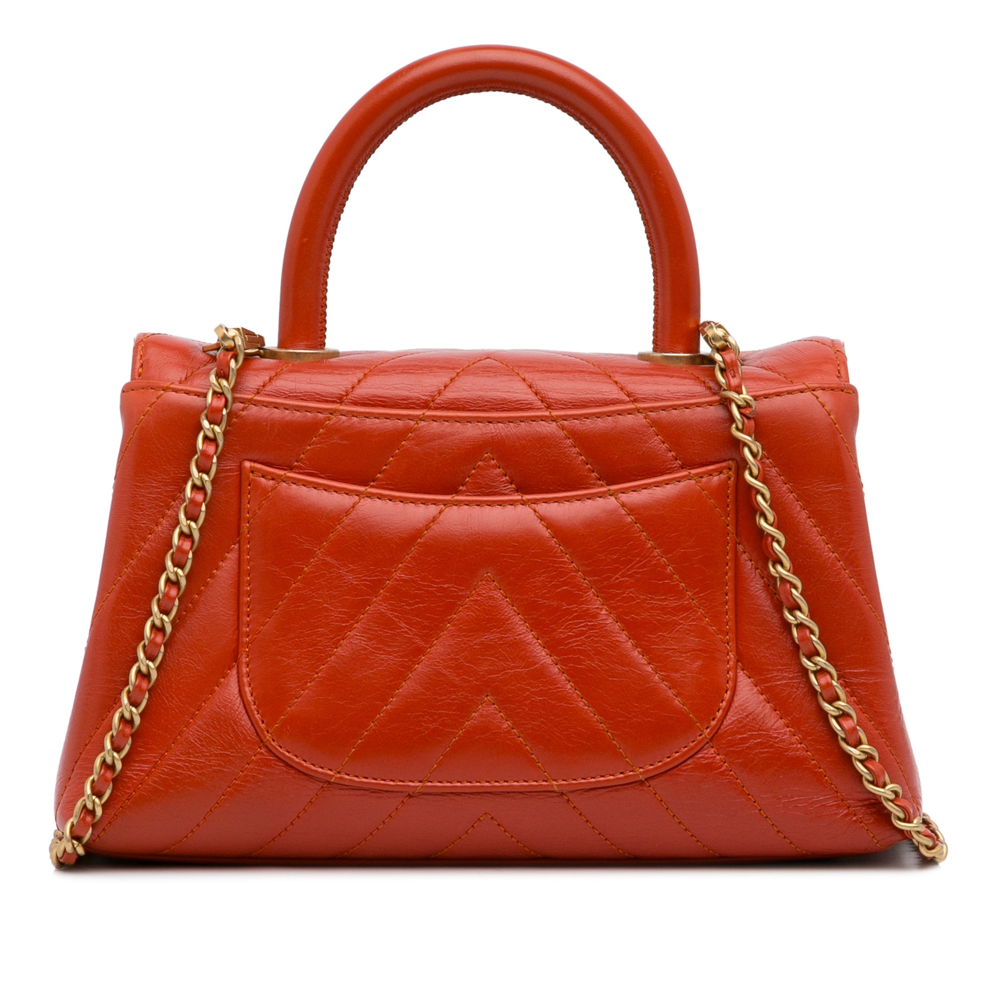 Small Lambskin Chevron Coco Top Handle Bag