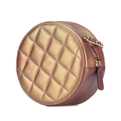 Quilted Iridescent Lambskin Round Clutch With Chain