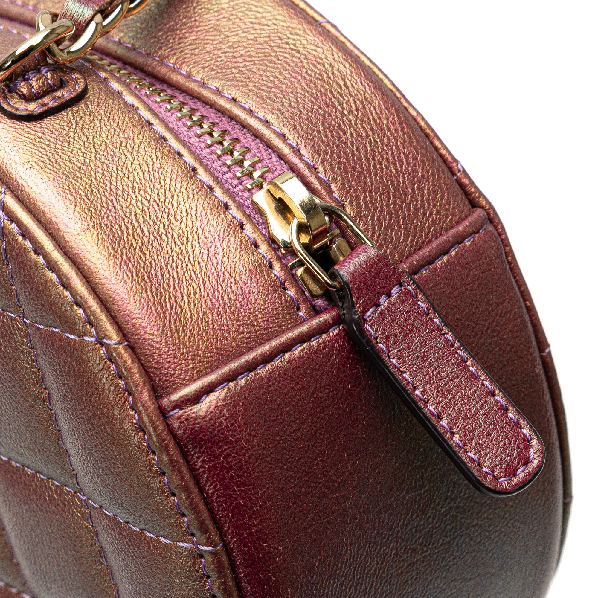 Quilted Iridescent Lambskin Round Clutch With Chain