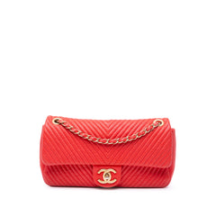 Medium Wrinkled Calfskin Quilted Chevron Medallion Charm Surpique Flap