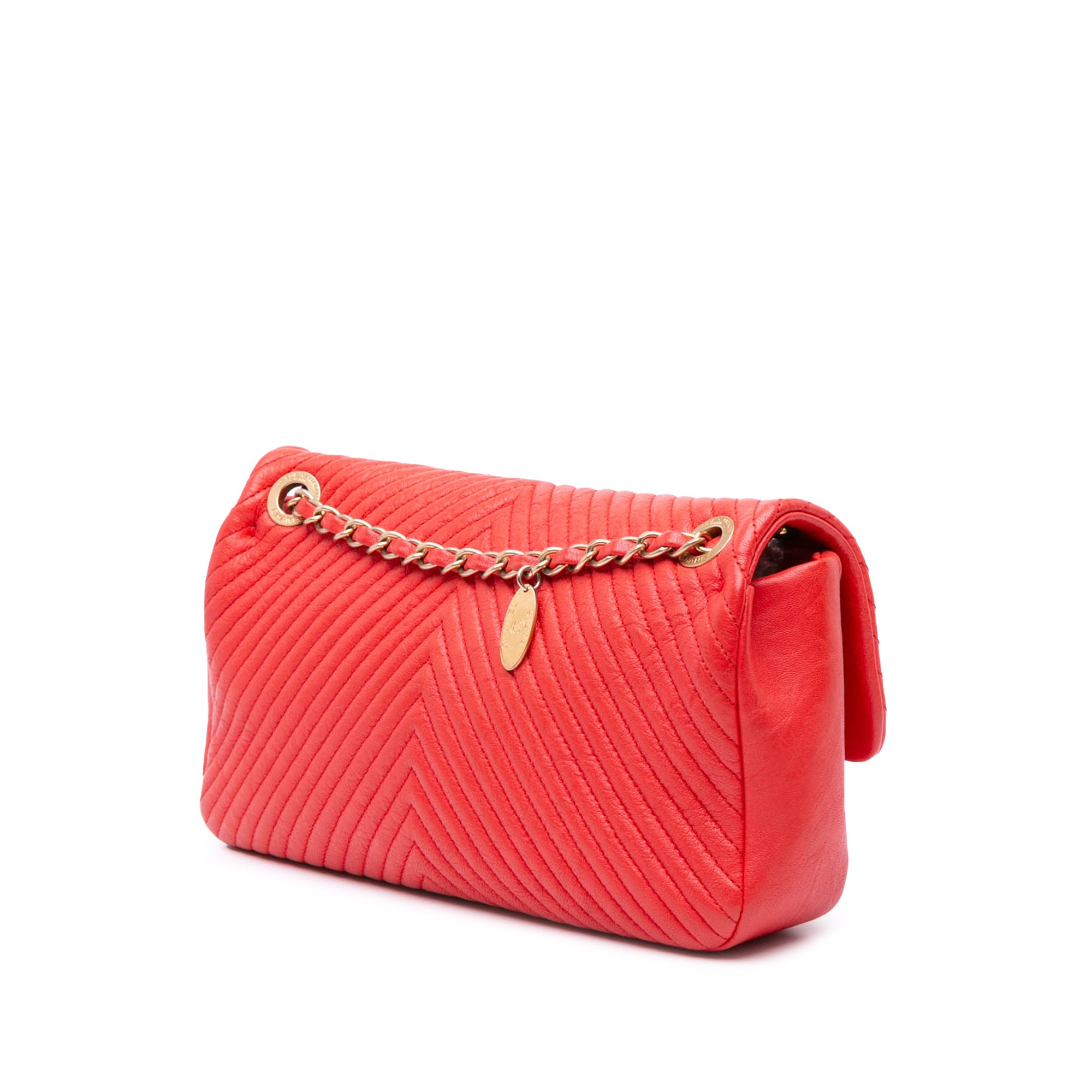 Medium Wrinkled Calfskin Quilted Chevron Medallion Charm Surpique Flap