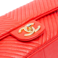Medium Wrinkled Calfskin Quilted Chevron Medallion Charm Surpique Flap