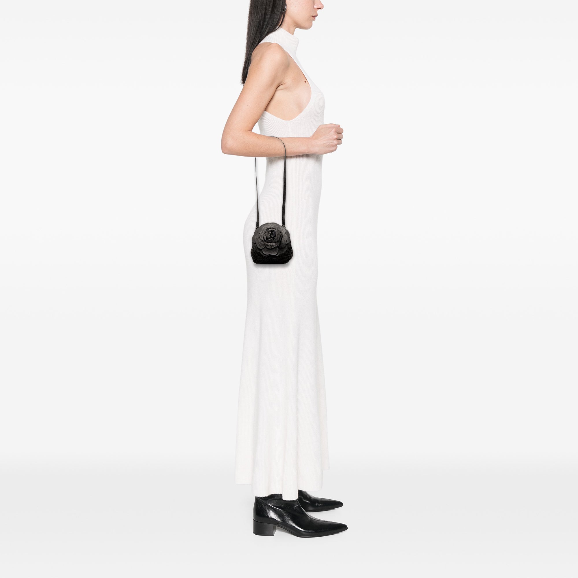 Woven Leather Floral Shoulder Bag