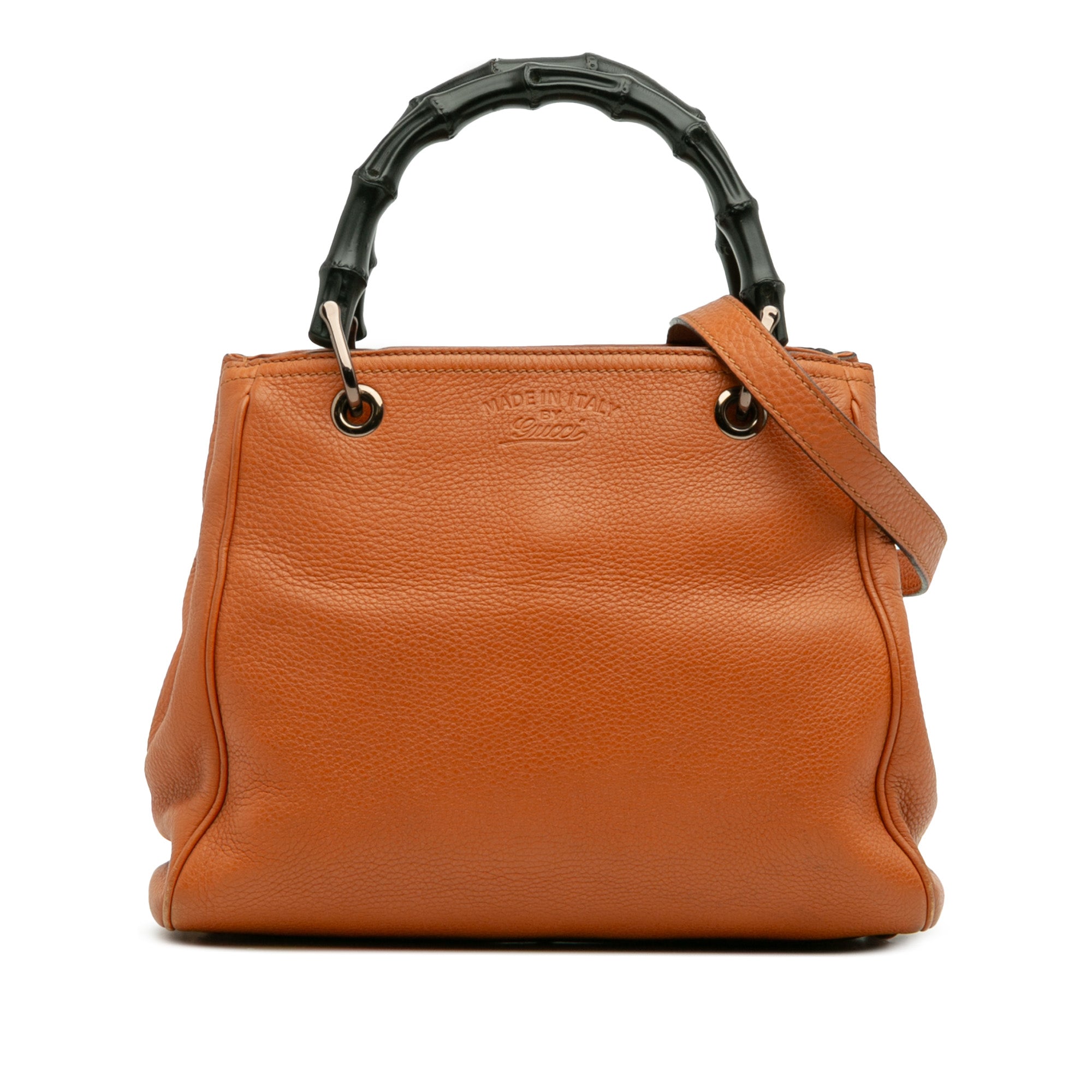 Small Calfskin Bamboo Shopper Satchel