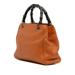 Small Calfskin Bamboo Shopper Satchel