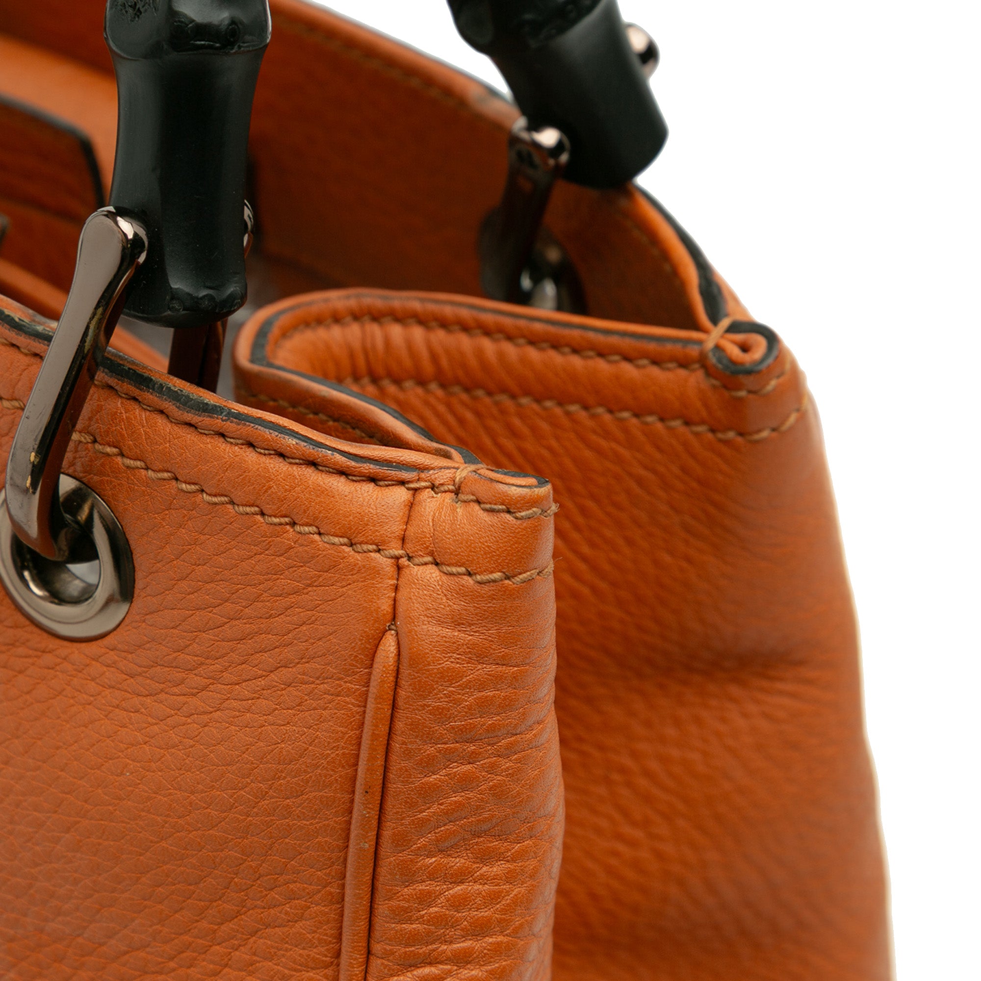 Small Calfskin Bamboo Shopper Satchel