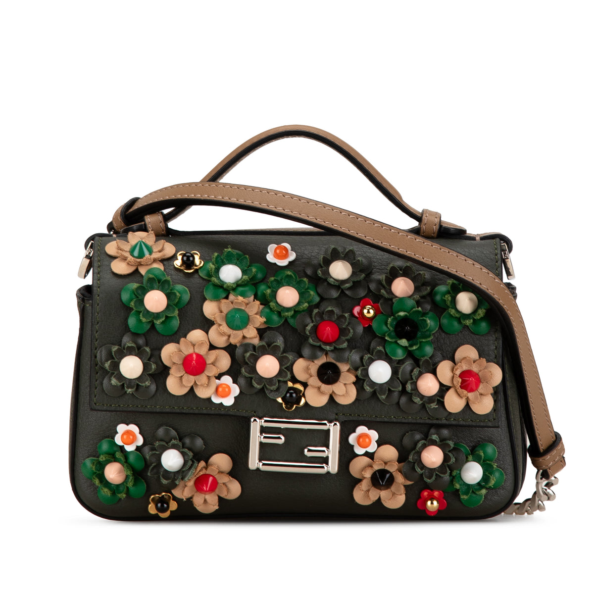 Micro Leather Flowerland Double Baguette Satchel