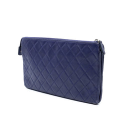 CC Quilted Lambskin Double Zip Pouch