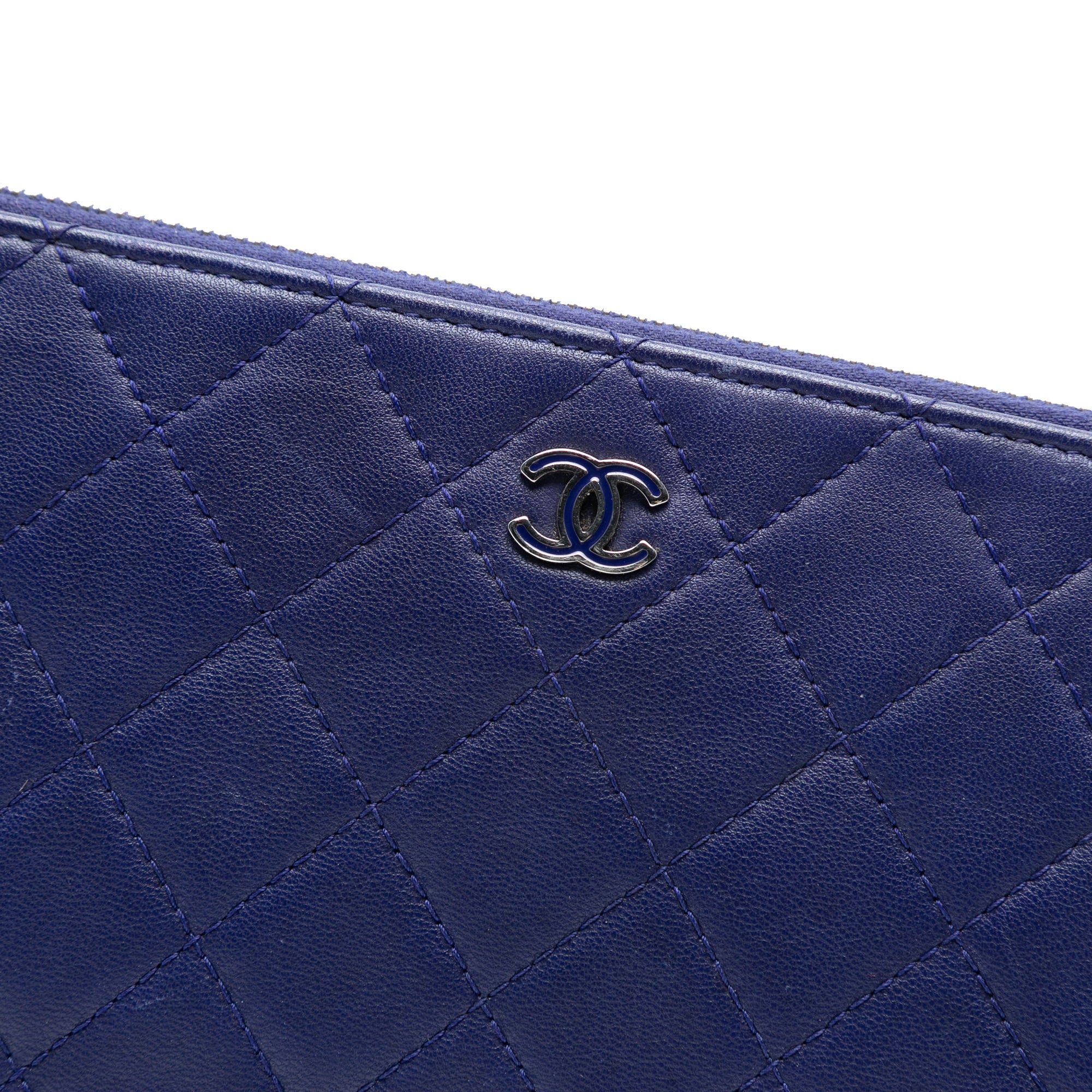 CC Quilted Lambskin Double Zip Pouch