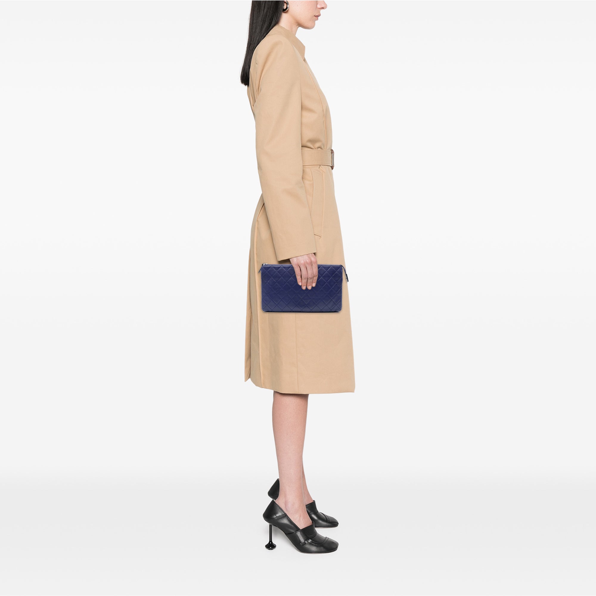 CC Quilted Lambskin Double Zip Pouch