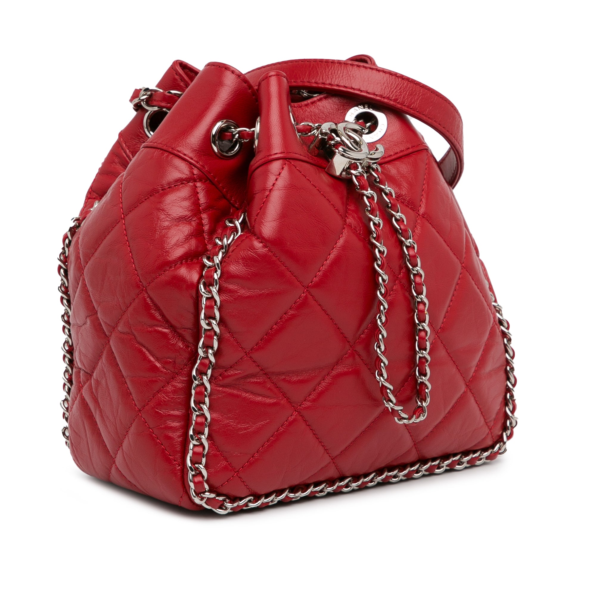 Aged Calfskin Chain Around Drawstring Bucket