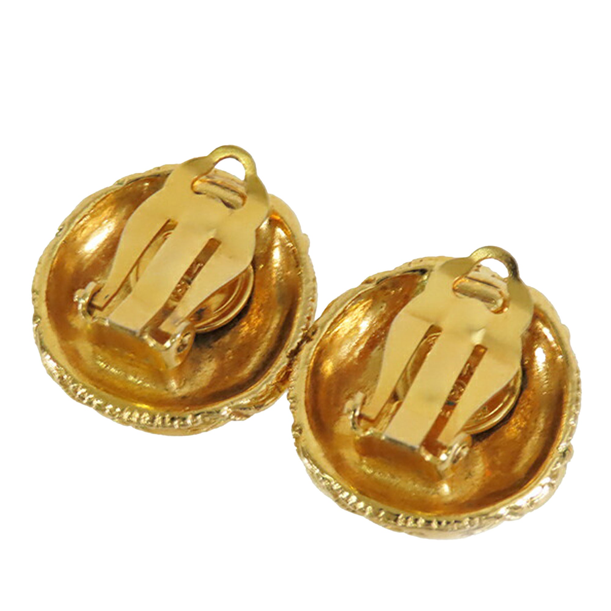 Gold Plated CC Round Clip on Earrings