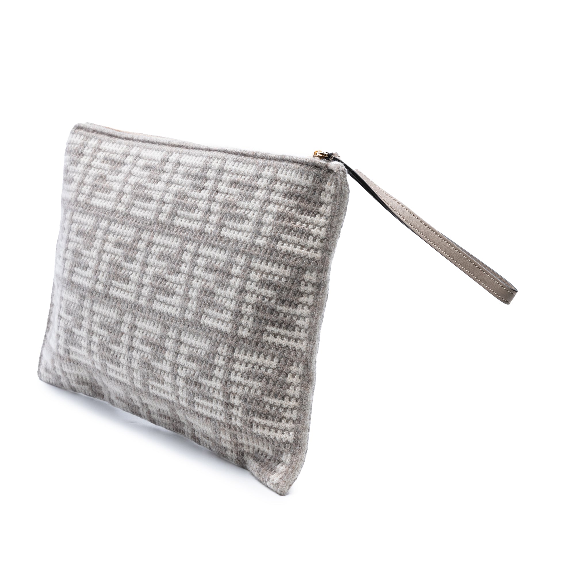 Large Woven Fabric and Calfskin FF Flat Pouch