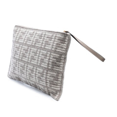 Large Woven Fabric and Calfskin FF Flat Pouch