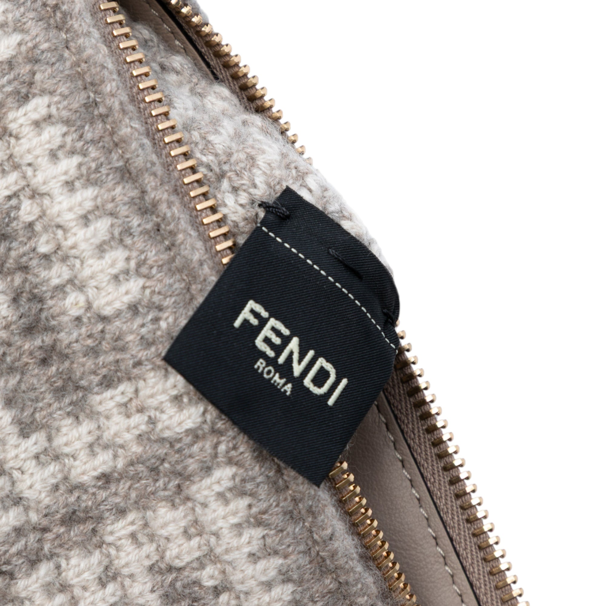 Large Woven Fabric and Calfskin FF Flat Pouch