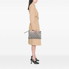 Large Woven Fabric and Calfskin FF Flat Pouch