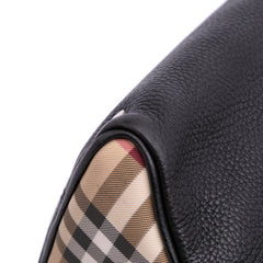 House Check Trimmed Grainy Calfskin Horn Toggle Tote