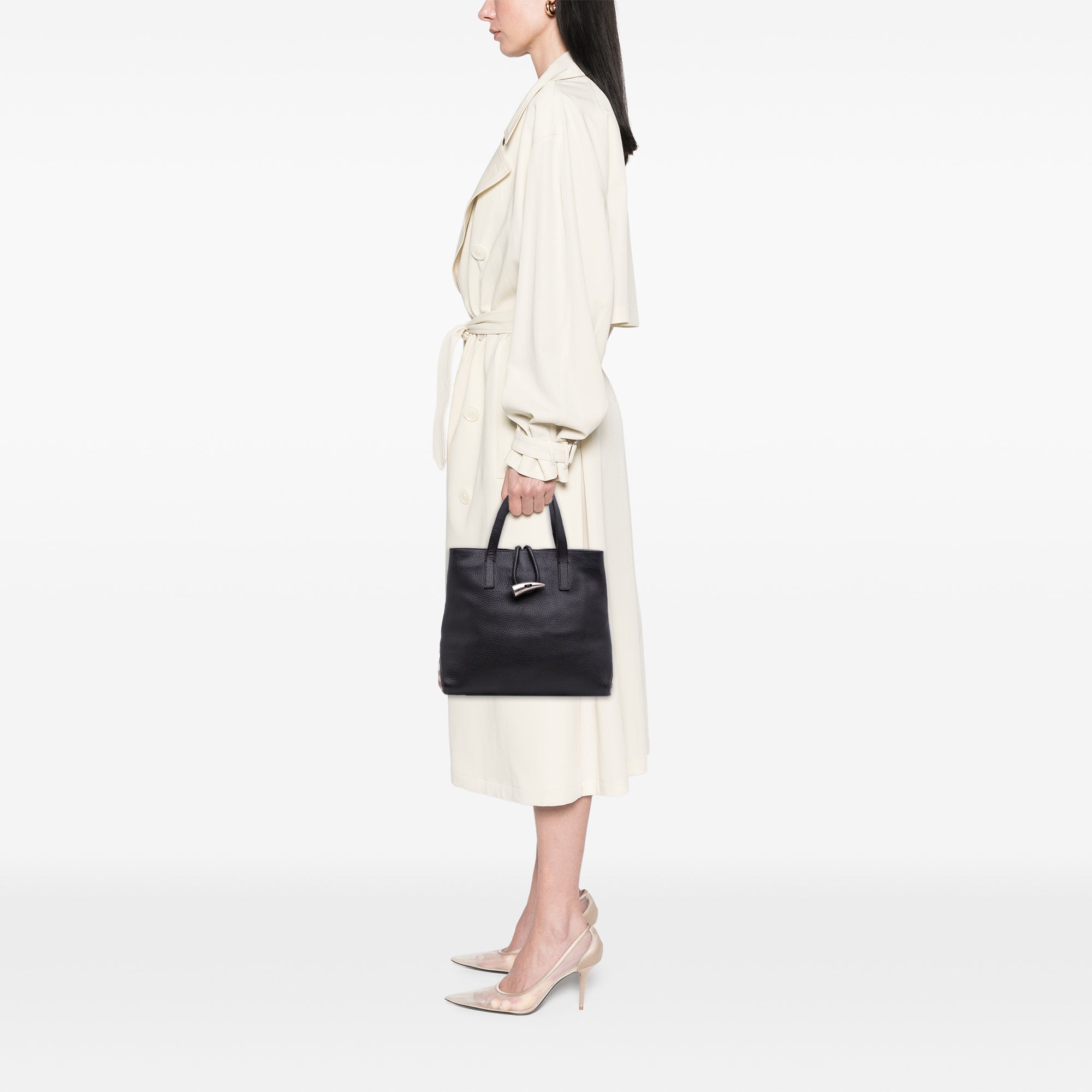 House Check Trimmed Grainy Calfskin Horn Toggle Tote