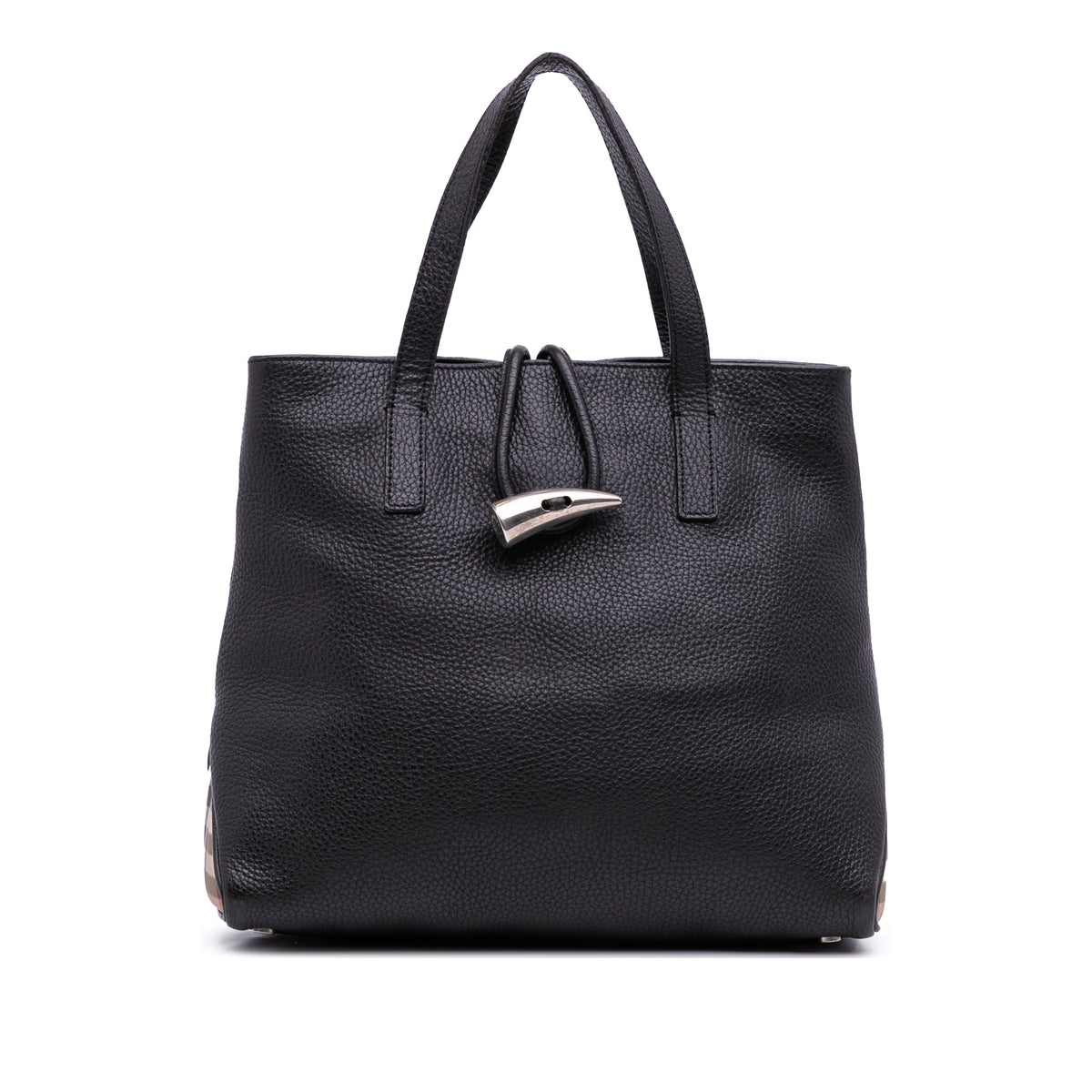 House Check Trimmed Grainy Calfskin Horn Toggle Tote