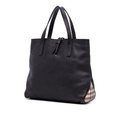 House Check Trimmed Grainy Calfskin Horn Toggle Tote