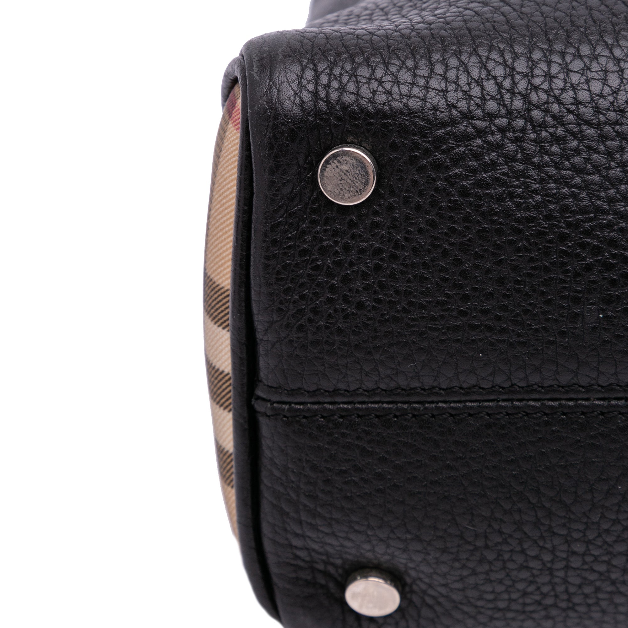 House Check Trimmed Grainy Calfskin Horn Toggle Tote