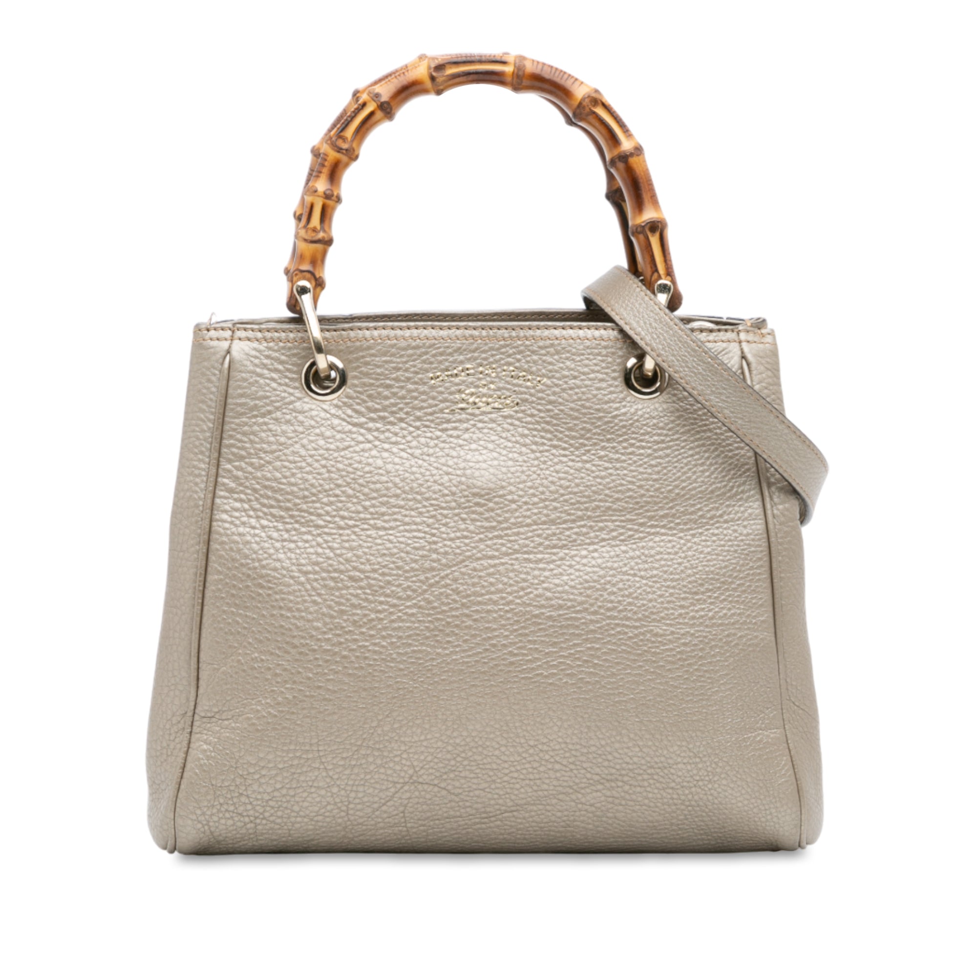 Small Calfskin Bamboo Shopper Satchel