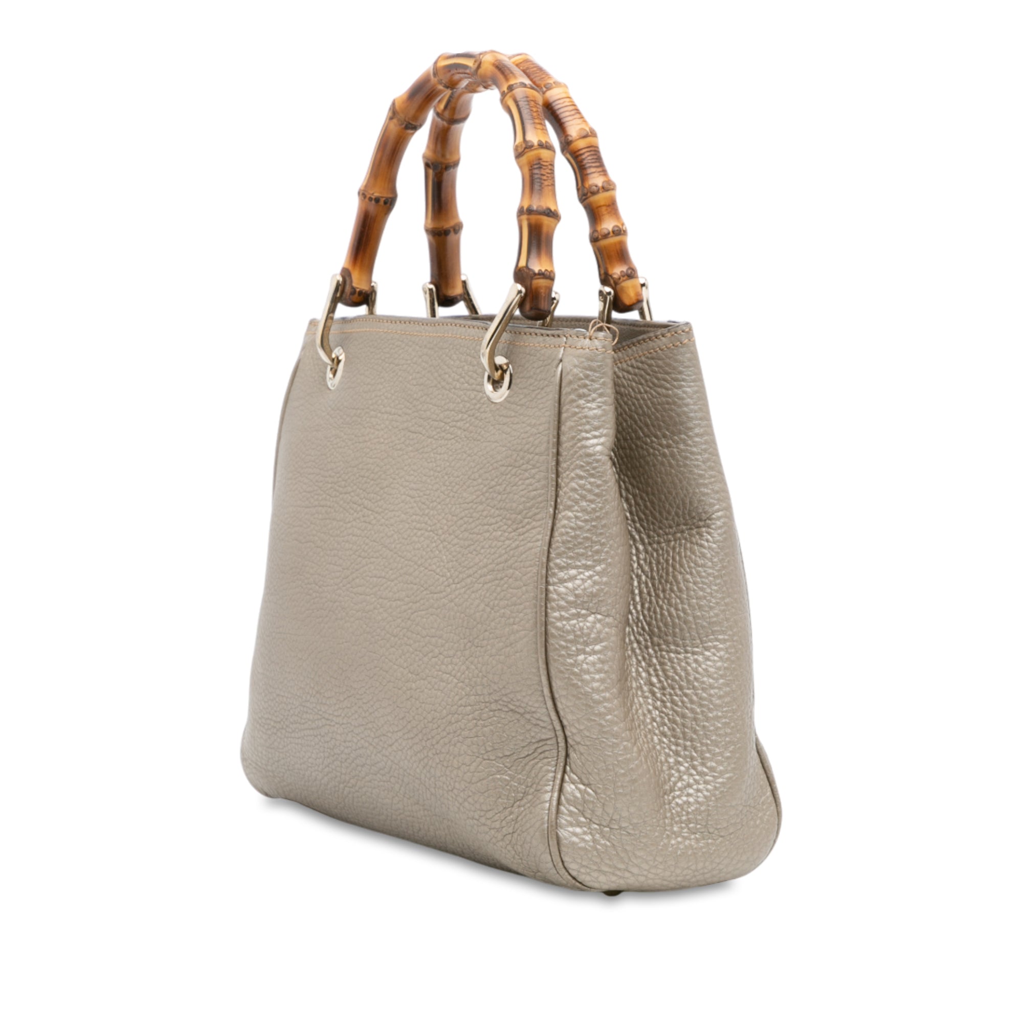Small Calfskin Bamboo Shopper Satchel