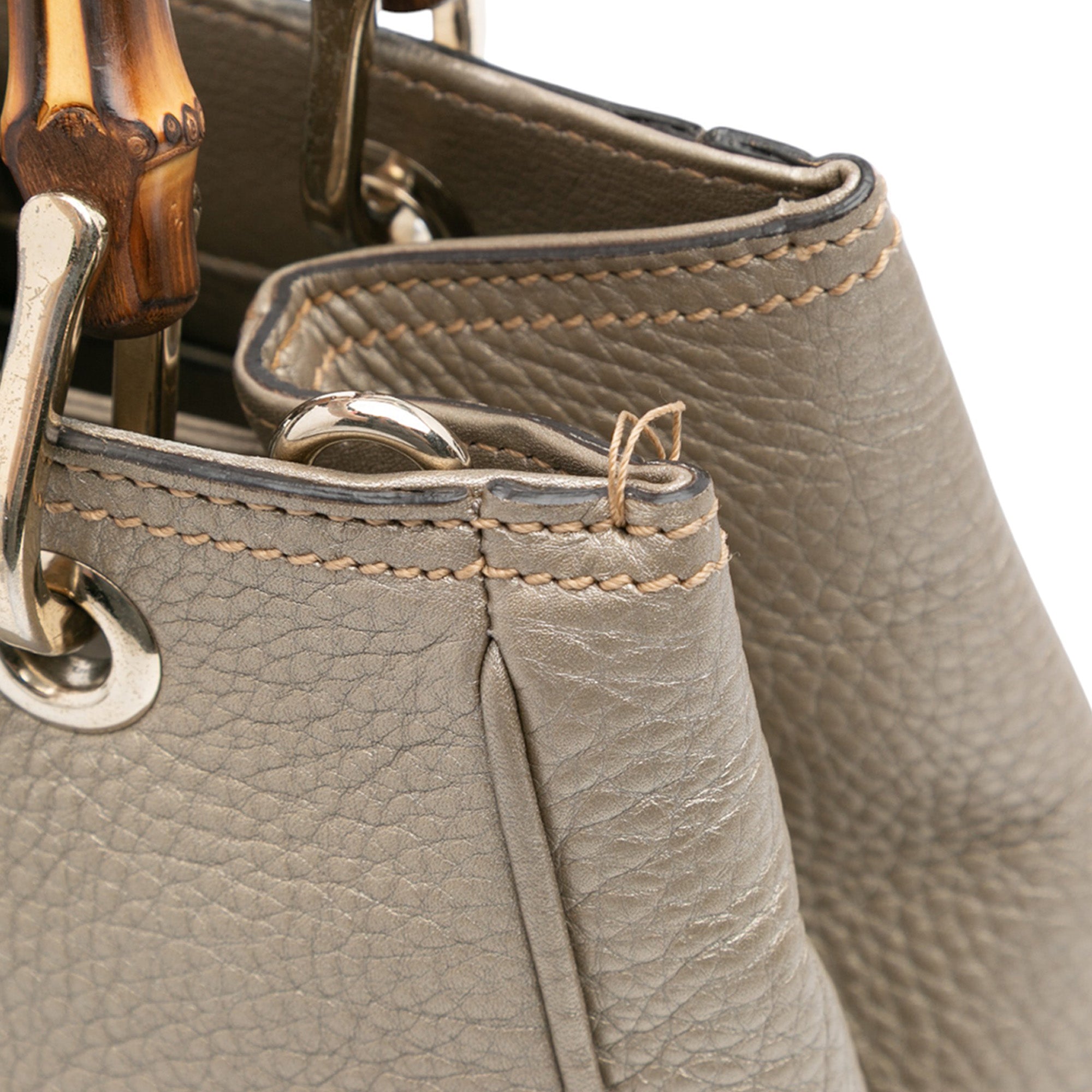 Small Calfskin Bamboo Shopper Satchel