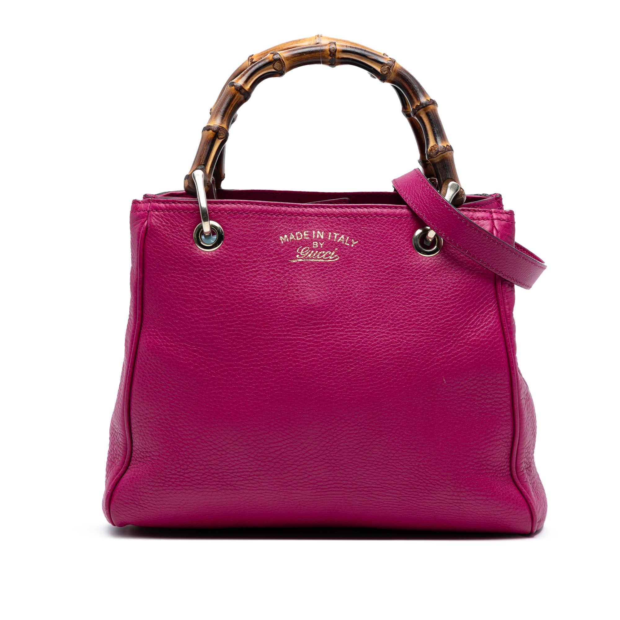 Small Calfskin Bamboo Shopper Satchel