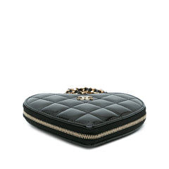 Quilted Patent Calfskin CC Heart Clutch With Chain