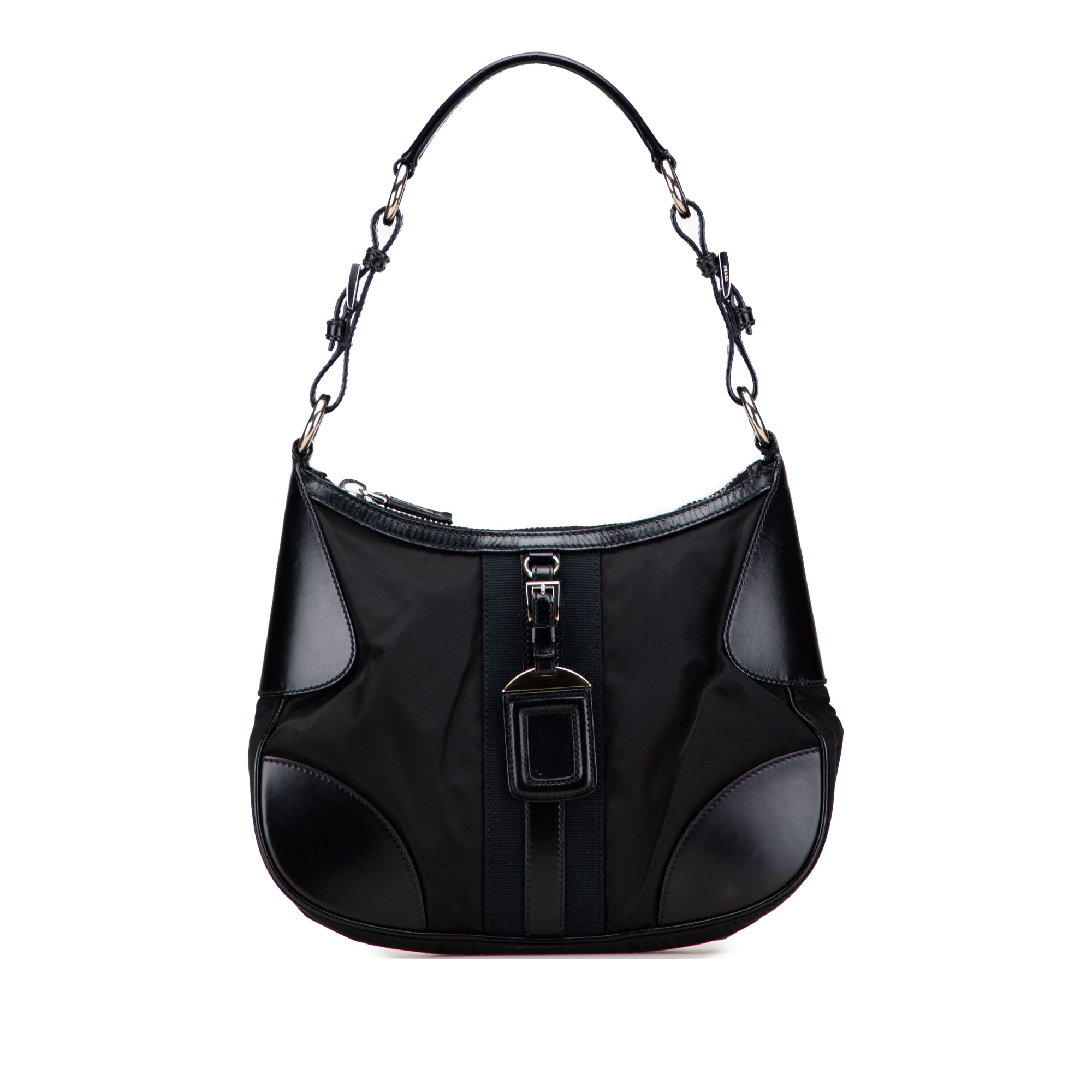 Leather Trimmed Tessuto Hobo