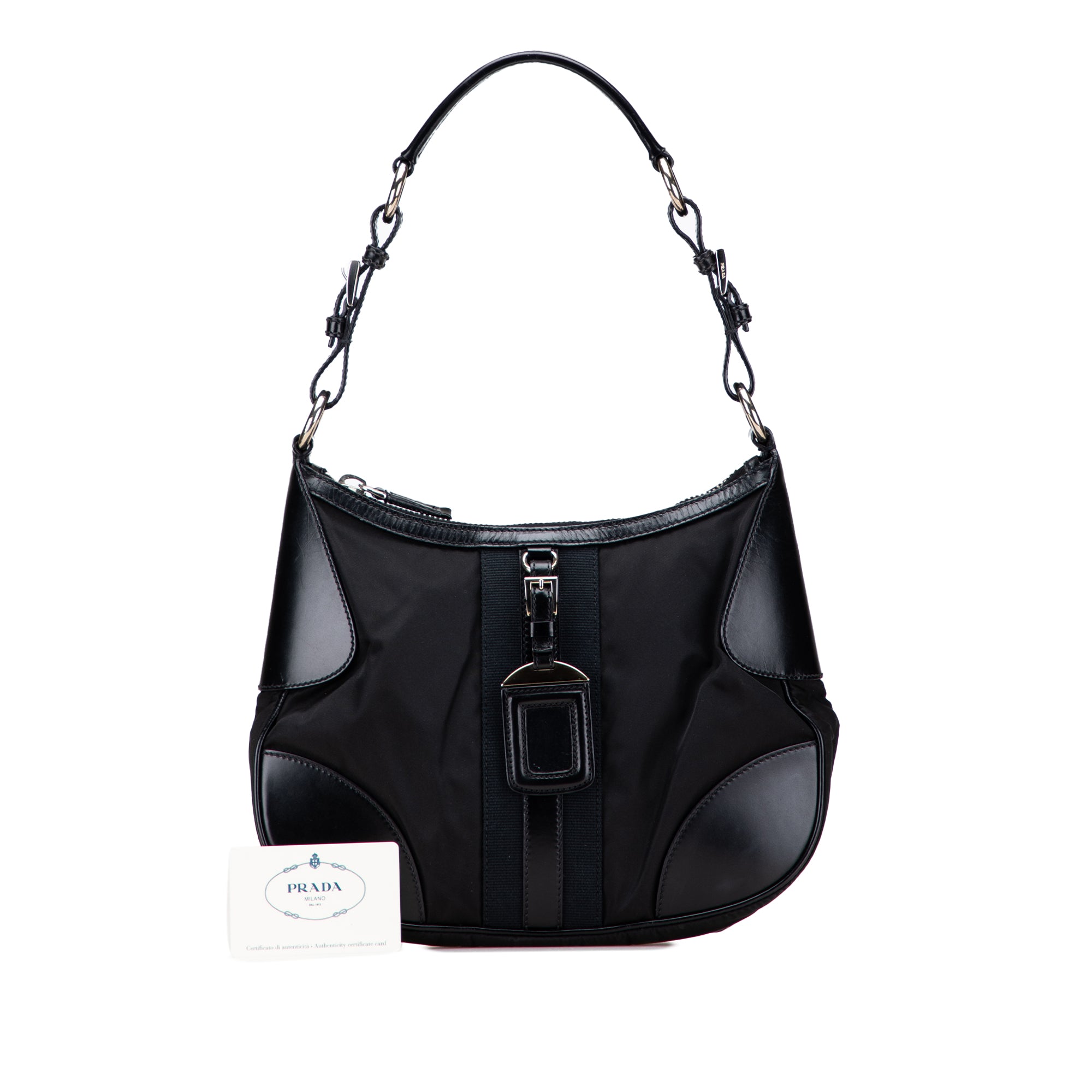 Leather Trimmed Tessuto Hobo