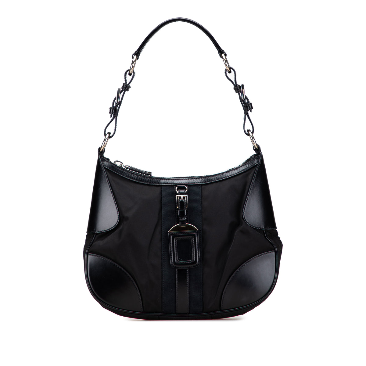 Leather Trimmed Tessuto Hobo