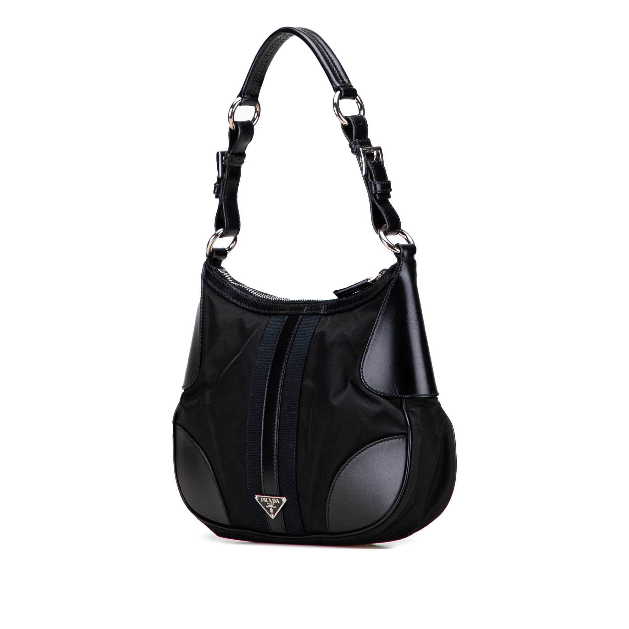 Leather Trimmed Tessuto Hobo