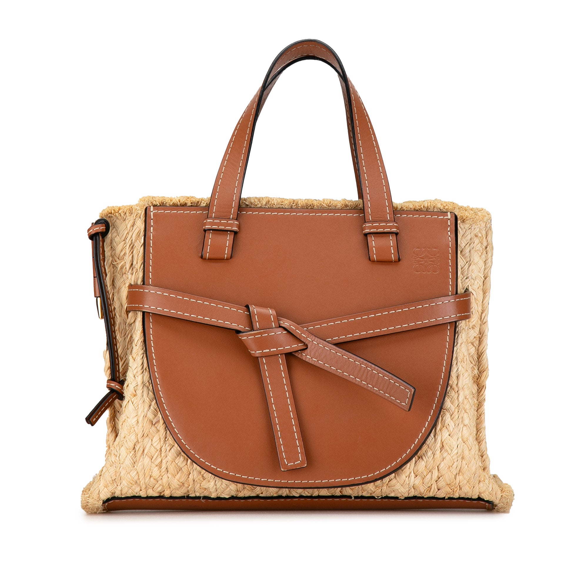 Small Raffia and Leather Gate Top Handle Bag_0