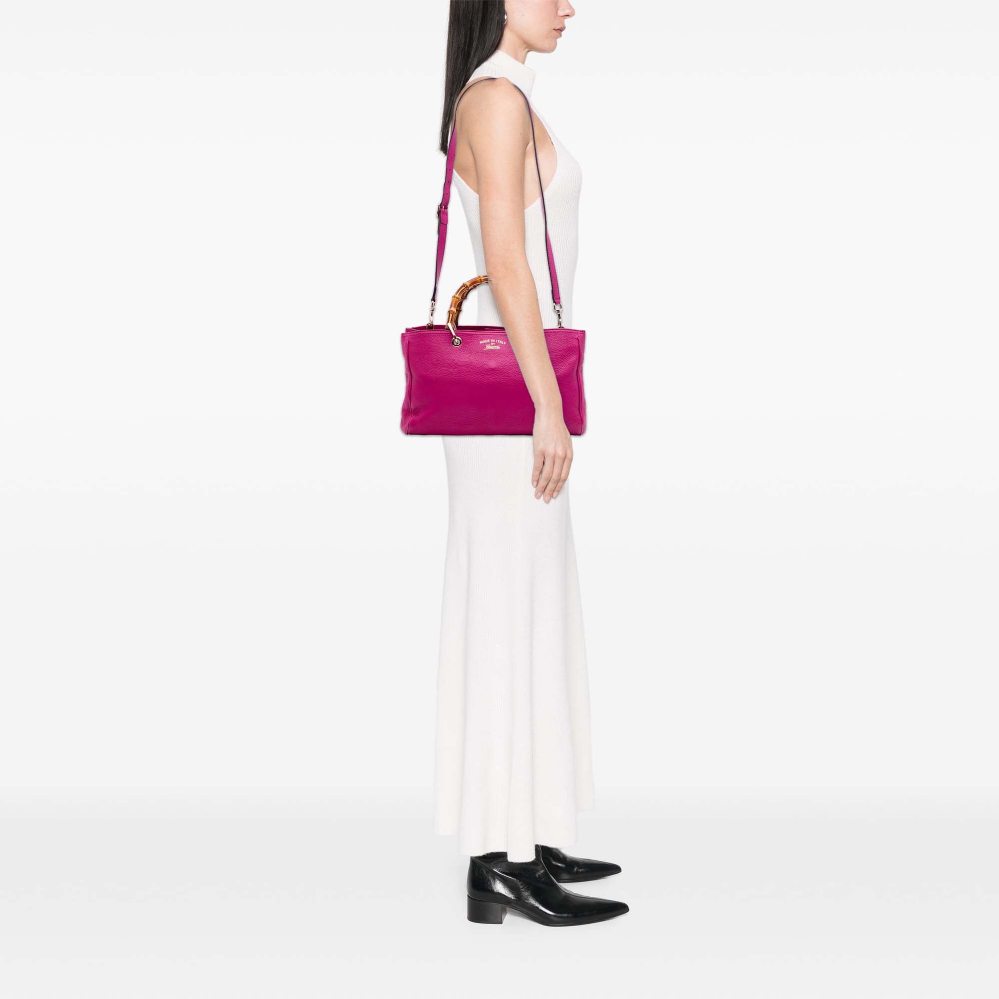 Medium Calfskin Bamboo Shopper Satchel