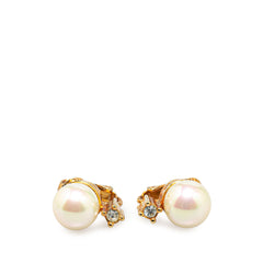 Gold Plated Faux Pearl and Crystal Clip On Earrings