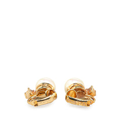 Gold Plated Faux Pearl and Crystal Clip On Earrings