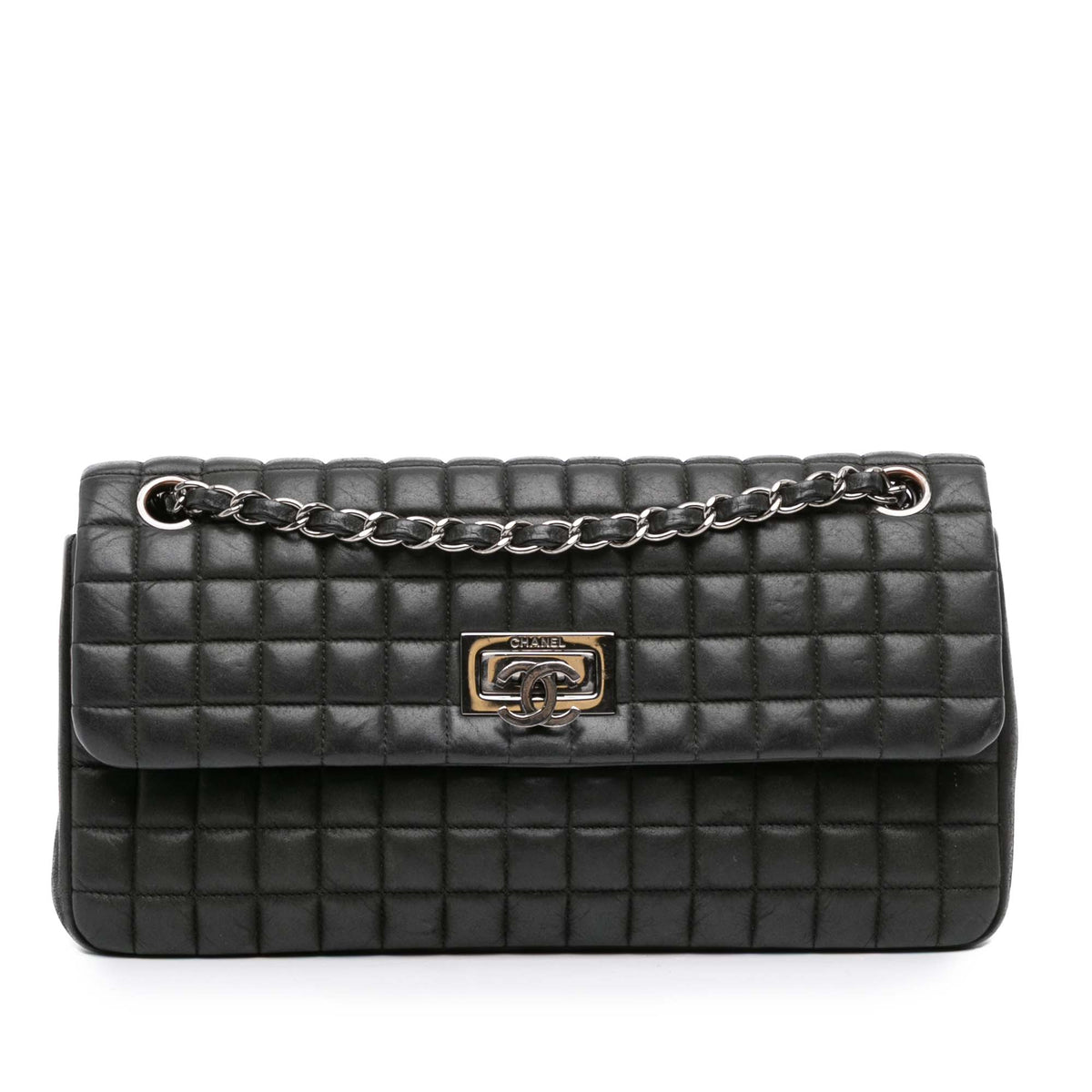 Chocolate Bar Iridescent Calfskin Bubble Flap