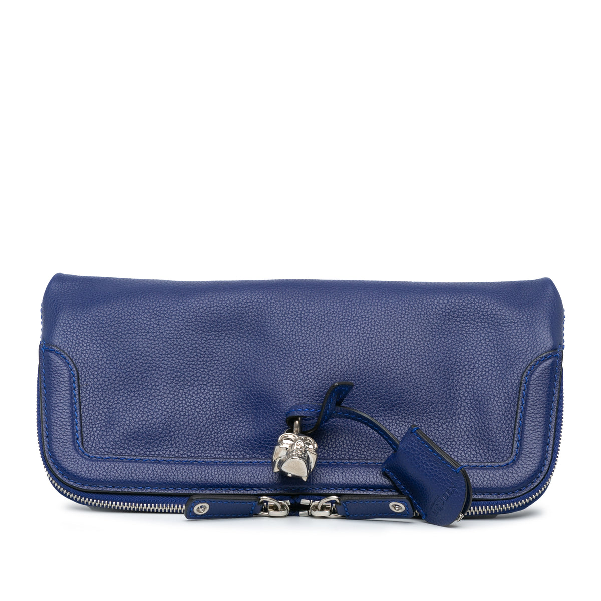 Calfskin Skull Padlock Foldover Clutch