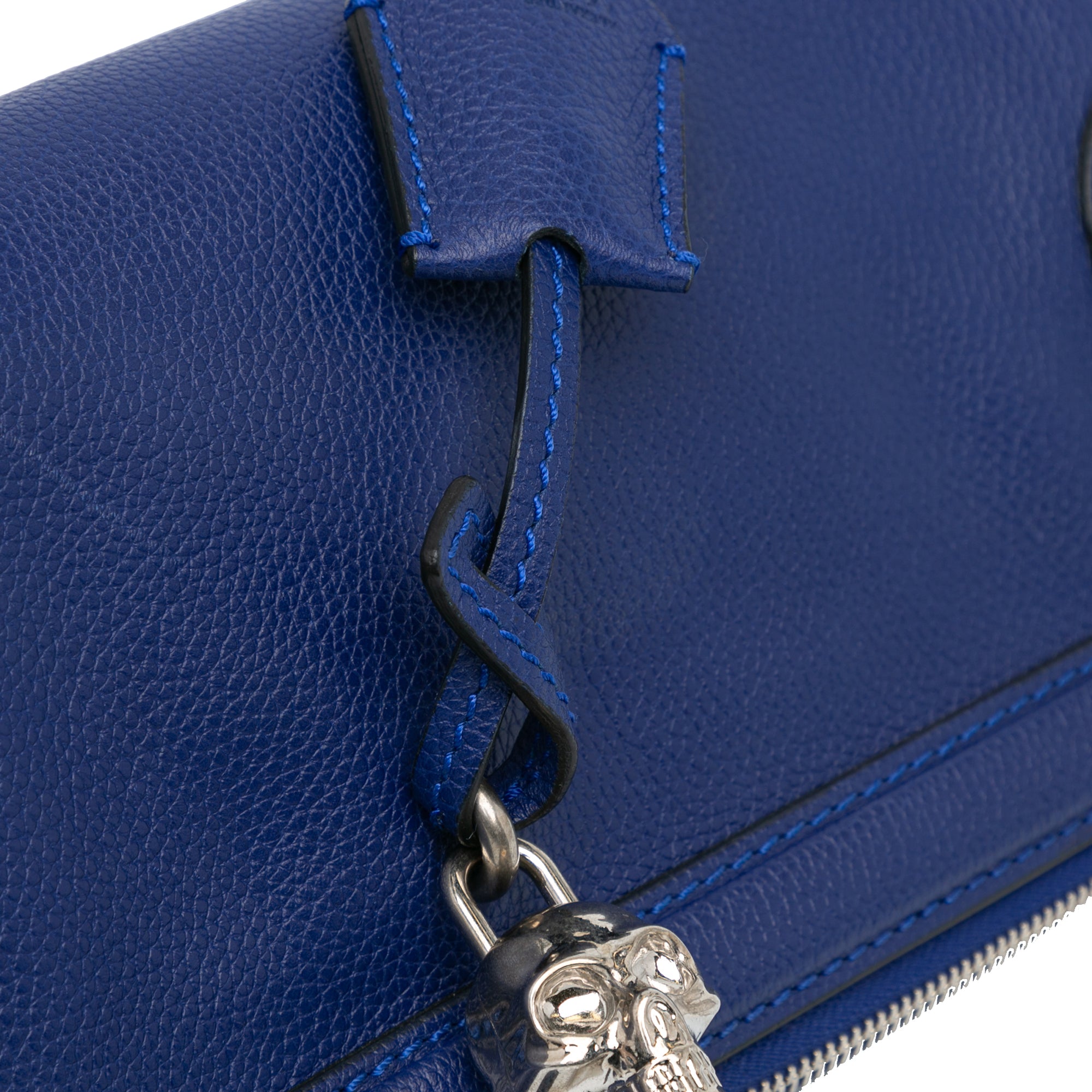 Calfskin Skull Padlock Foldover Clutch