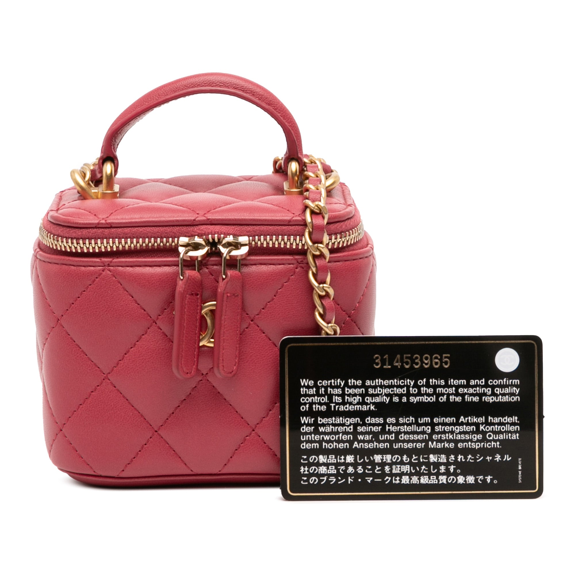 Mini CC Quilted Lambskin Top Handle Vanity Case With Chain