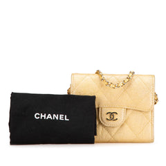 CC Quilted Iridescent Caviar Flap Card Holder on Chain