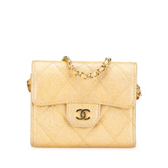 CC Quilted Iridescent Caviar Flap Card Holder on Chain