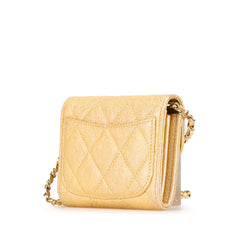 CC Quilted Iridescent Caviar Flap Card Holder on Chain