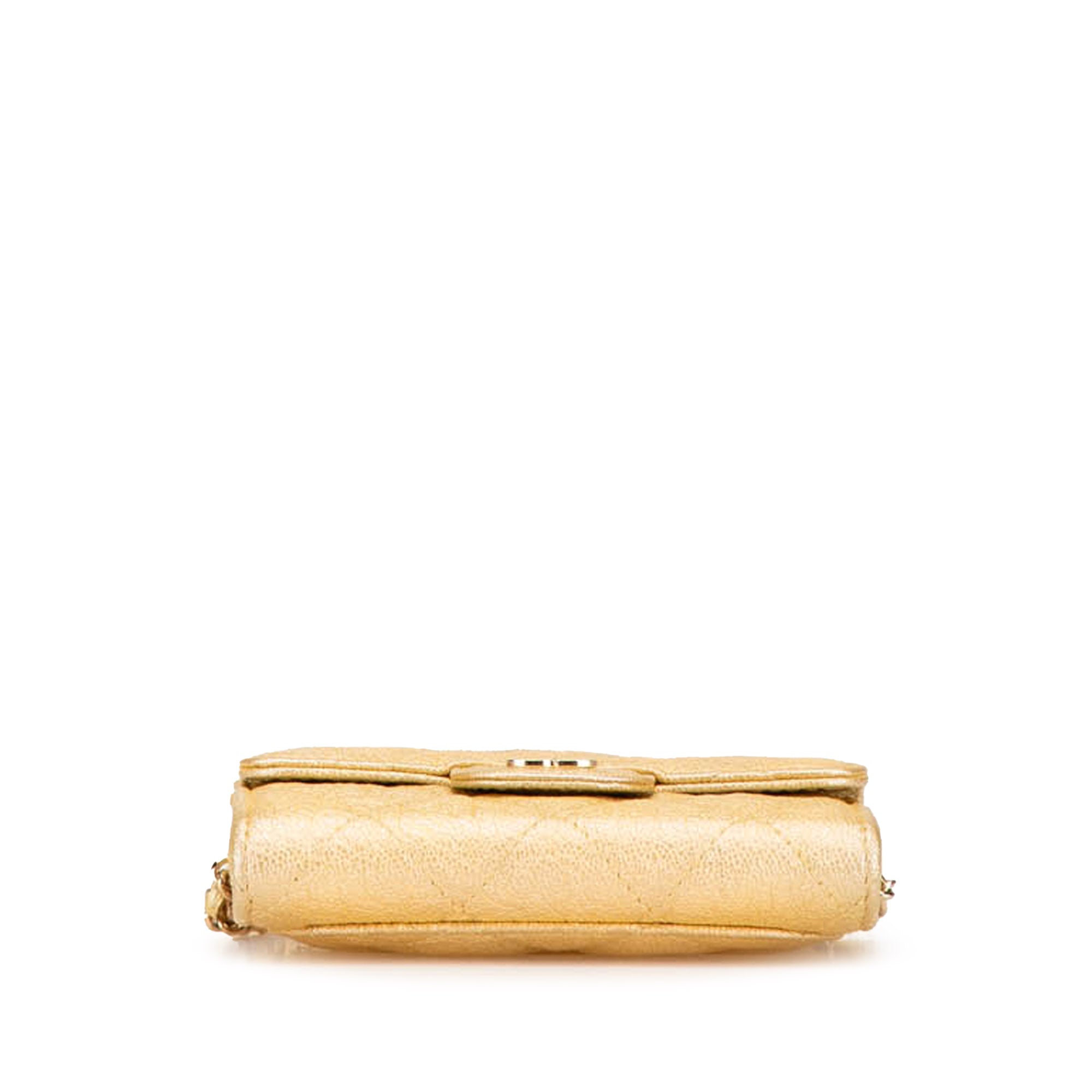 CC Quilted Iridescent Caviar Flap Card Holder on Chain
