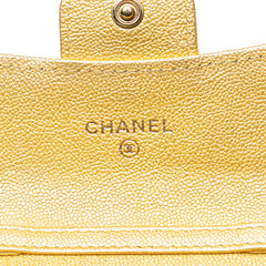 CC Quilted Iridescent Caviar Flap Card Holder on Chain