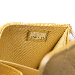 CC Quilted Iridescent Caviar Flap Card Holder on Chain